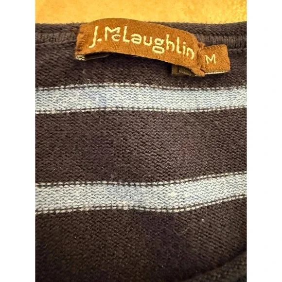 J.McLaughlin Womens Striped Long Sleeve Crewneck Top Navy Blue Size M - Picture 3 of 7